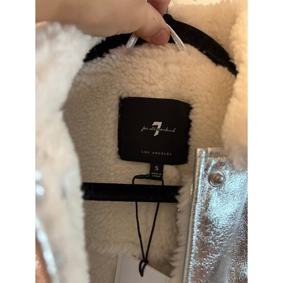7 For All Mankind Los Angeles Silver Faux Shearling Coat Jacket Size Small NWT - Picture 7 of 10